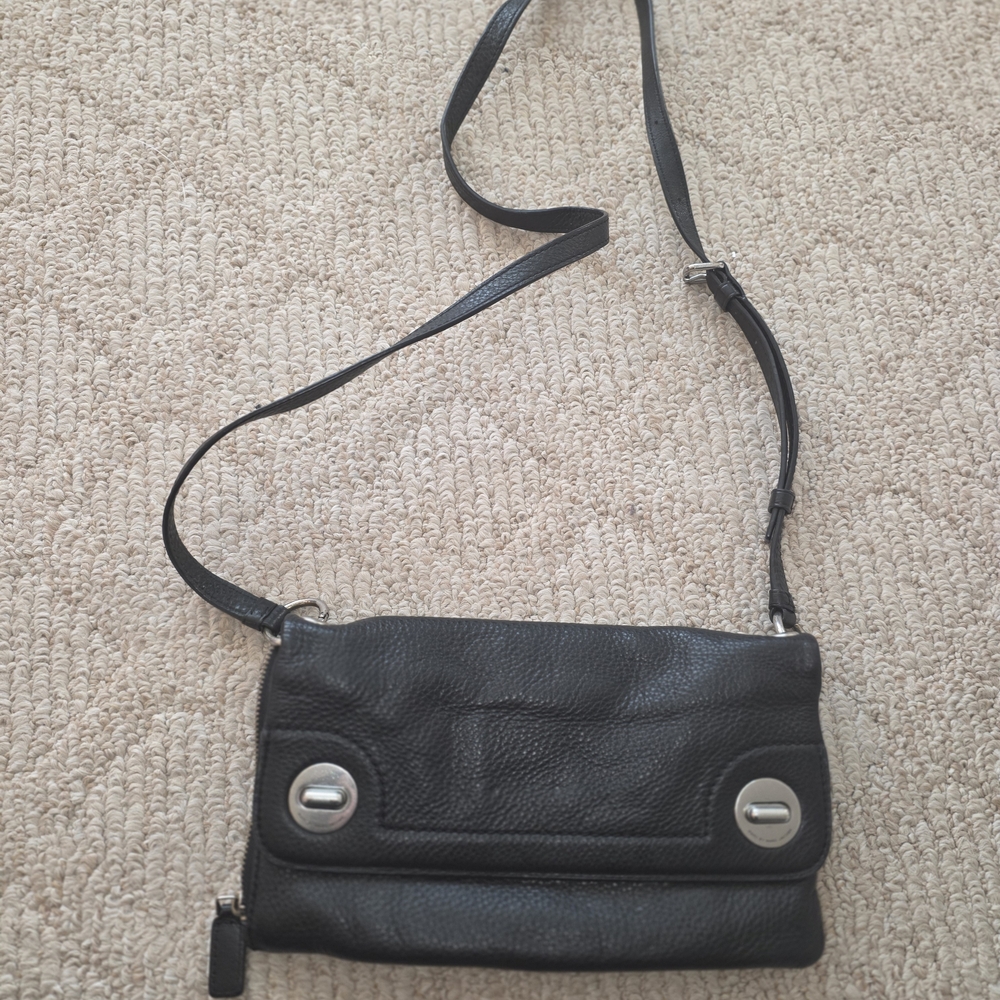 Authentic Marc By Marc Jacobs Black Leather Crossbody Bag w/ Side Zipper Pocke